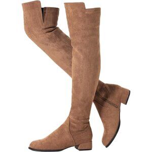 Women Brown/1 Inch Heel Faux Suede Over The Knee Thigh High Low Block Heel Boot